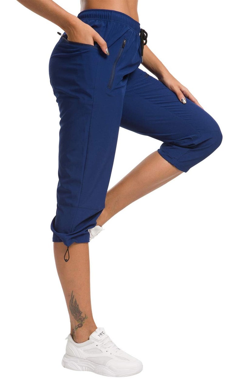 ChinFun Women's Outdoor Quick Dry Pants Breathable Water-Resistant UPF50+ Camping Hikking Capri Pants Navy XL - Image 2
